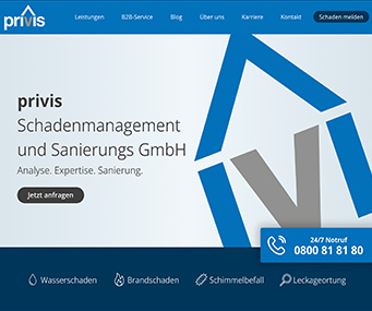 Screenshot der Webseite privis Schadenmanagement und Sanierungs Gmb - privis-sanierung.at