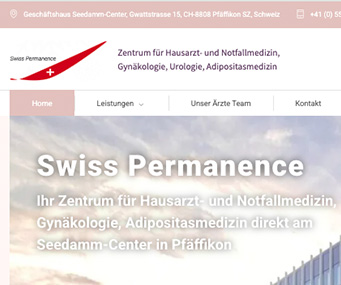 Screenshot der Webseite swiss-permanence.ch, Pfäffikon, Schweiz